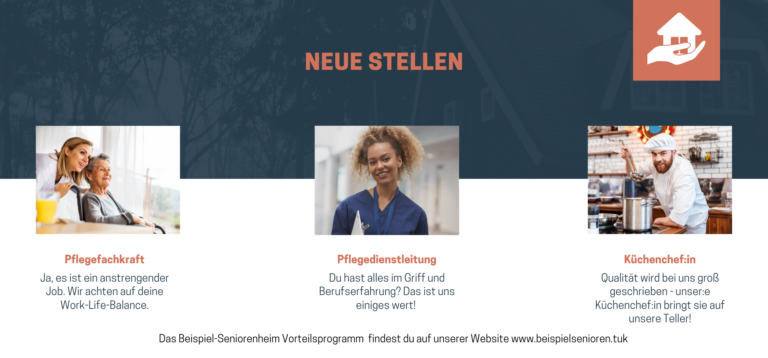 Neue Stellen in der Pflege Flyer-Beispiel für das Marketing von Senioreneinrichtungen