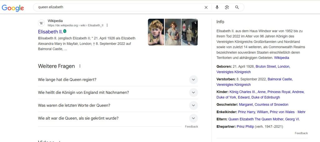 Google Knowledge Panel Queen Elizabeth